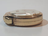 Vintage Fisher Mother of Pearl Abalone Shell Engraved Gold Tone Round Shaped Lighter Made in Japan