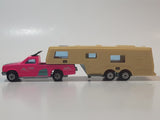 Vintage Majorette Camping Car Truck Pink and 5th Wheel Trailer Camping Car Deluxe Cream White Die Cast Toy Car Vehicle Set No. 278 & No. 313 1/60 Scale