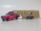 Vintage Majorette Camping Car Truck Pink and 5th Wheel Trailer Camping Car Deluxe Cream White Die Cast Toy Car Vehicle Set No. 278 & No. 313 1/60 Scale