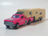 Vintage Majorette Camping Car Truck Pink and 5th Wheel Trailer Camping Car Deluxe Cream White Die Cast Toy Car Vehicle Set No. 278 & No. 313 1/60 Scale