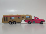 Vintage Majorette Camping Car Truck Pink and 5th Wheel Trailer Camping Car Deluxe Cream White Die Cast Toy Car Vehicle Set No. 278 & No. 313 1/60 Scale