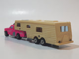 Vintage Majorette Camping Car Truck Pink and 5th Wheel Trailer Camping Car Deluxe Cream White Die Cast Toy Car Vehicle Set No. 278 & No. 313 1/60 Scale