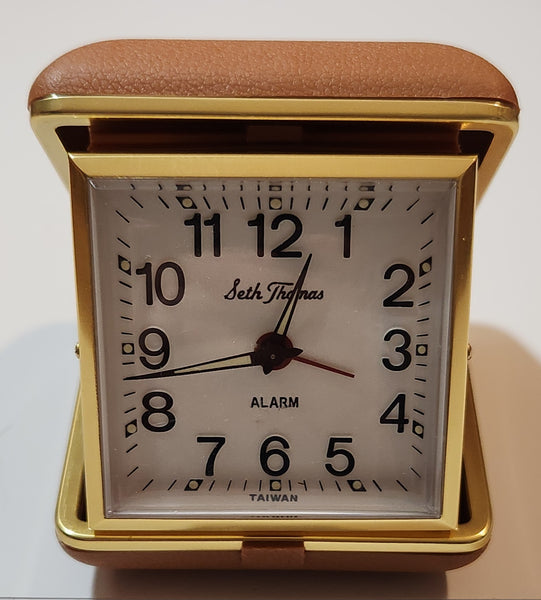 Vintage Seth Thomas Brown Cased Travel Pocket Wind Up Alarm Clock