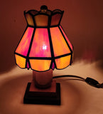 Rare Vintage Mid Century Rustic Orange Slag Stained Glass Small 8" Tall Nightstand Table Lamp