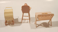 Vintage Renewal Products Baby, Stroller, High Chair, and Change Table Miniature Pink Plastic Dollhouse Toys