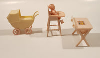 Vintage Renewal Products Baby, Stroller, High Chair, and Change Table Miniature Pink Plastic Dollhouse Toys