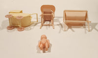 Vintage Renewal Products Baby, Stroller, High Chair, and Change Table Miniature Pink Plastic Dollhouse Toys