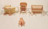 Vintage Renewal Products Baby, Stroller, High Chair, and Change Table Miniature Pink Plastic Dollhouse Toys