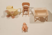 Vintage Renewal Products Baby, Stroller, High Chair, and Change Table Miniature Pink Plastic Dollhouse Toys