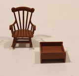 Vintage Rocking Chair and Stool Brown Plastic Dollhouse Toys