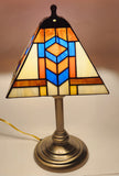 White Blue Art Deco Style 18" Tall Leaded Stained Glass Table Lamp