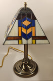 White Blue Art Deco Style 18" Tall Leaded Stained Glass Table Lamp