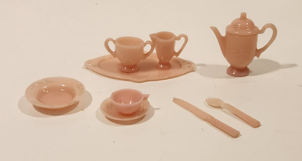 Vintage Irwin Pink Dish Set Miniature Plastic Dollhouse Toys