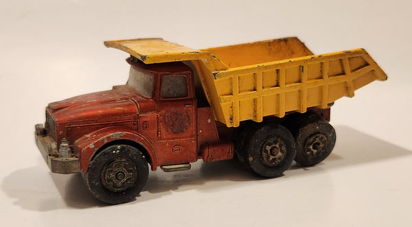 Vintage 1971 Lesney Matchbox Super Kings Scammell Contractor Dump Truck Red and Yellow Die Cast Toy Vehicle