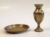 Vintage Engraved Brass Metal Miniature Dollhouse Vase and Tray