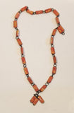 Rolled Orange Paper Chain and Metal 24" Necklace