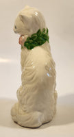 White Cat with Pink Rose Collar 6 3/4" Tall Porcelain Figurine Made in Japan