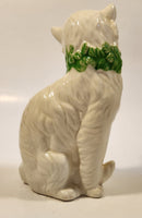 White Cat with Pink Rose Collar 6 3/4" Tall Porcelain Figurine Made in Japan
