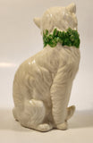 White Cat with Pink Rose Collar 6 3/4" Tall Porcelain Figurine Made in Japan
