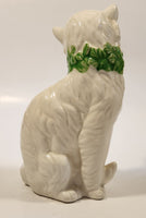 White Cat with Pink Rose Collar 6 3/4" Tall Porcelain Figurine Made in Japan