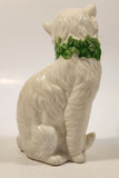 White Cat with Pink Rose Collar 6 3/4" Tall Porcelain Figurine Made in Japan