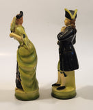 Rare Vintage MCM Devonware Victorian Man and Woman Green 7 1/2" and 7 3/4" Chalkware Figurines Set of 2
