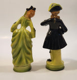 Rare Vintage MCM Devonware Victorian Man and Woman Green 7 1/2" and 7 3/4" Chalkware Figurines Set of 2