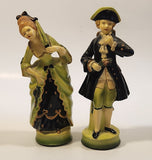 Rare Vintage MCM Devonware Victorian Man and Woman Green 7 1/2" and 7 3/4" Chalkware Figurines Set of 2