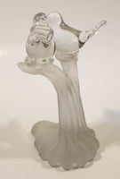 Silvestri Clear Art Glass Kissing Love Birds on Small Frosted Glass Branch Trunk 5 3/4" Sculpture