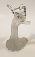 Silvestri Clear Art Glass Kissing Love Birds on Small Frosted Glass Branch Trunk 5 3/4" Sculpture