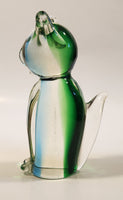 Chalet Style Green Clear Sitting Cat 6 3/4" Tall Art Glass Figurine