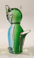 Chalet Style Green Clear Sitting Cat 6 3/4" Tall Art Glass Figurine