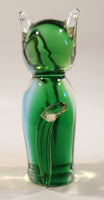 Chalet Style Green Clear Sitting Cat 6 3/4" Tall Art Glass Figurine
