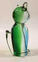Chalet Style Green Clear Sitting Cat 6 3/4" Tall Art Glass Figurine