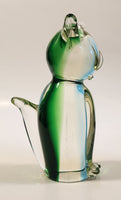 Chalet Style Green Clear Sitting Cat 6 3/4" Tall Art Glass Figurine