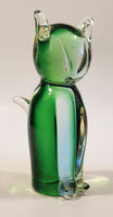 Chalet Style Green Clear Sitting Cat 6 3/4" Tall Art Glass Figurine