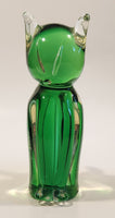 Chalet Style Green Clear Sitting Cat 6 3/4" Tall Art Glass Figurine