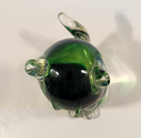 Chalet Style Green Clear Sitting Cat 6 3/4" Tall Art Glass Figurine