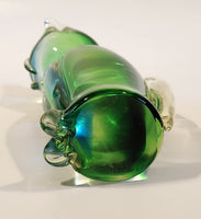 Chalet Style Green Clear Sitting Cat 6 3/4" Tall Art Glass Figurine