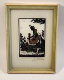 Vintage J Jensen Victorian Lady in The Garden Shiny Art Print Painting