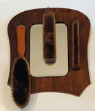 Antique Wood Wall Mirror and Three Brushes Clothes Grooming Set