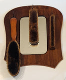 Antique Wood Wall Mirror and Three Brushes Clothes Grooming Set