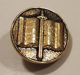 Rare Vintage Knowledge To Protect Book with Sword 1" Gold Tone Metal Lapel