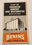 Vintage Map of Vancouver Burnaby New Westminster British Columbia Compliments of Bekins Moving & Storage Co. Ltd.
