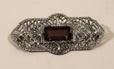 Antique Edwardian Amethyst Chromium Silver Filigree Brooch Pin