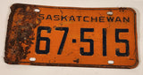 Vintage 1963 Saskatchewan Black Lettering Orange Vehicle License Plate Metal Tag 67 515