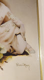 Rare Vintage 1970s Sara Moon "Moshgan" Lady with Flowers Art Picture 11 3/4" x 17 3/4" Glass Mirror Wall Hanging