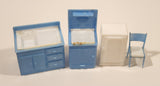 Vintage 1960s Blue and White Kitchen Furniture Miniature Plastic Dollhouse Toys Made in Hong Kong