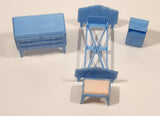 Vintage 1960s Blue and Pink Bedroom Furniture Miniature Plastic Dollhouse Toys Made in Hong Kong