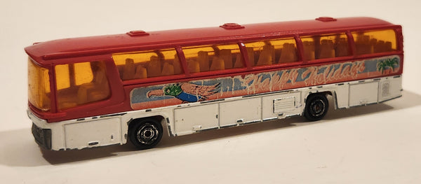 Vintage Majorette No. 373 Neoplan Bus Happy Holidays Red and White 1/87 Scale Die Cast Toy Car Vehicle